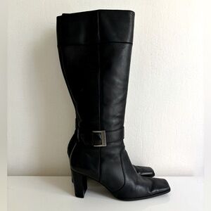 Vintage black knee high boot with buckle